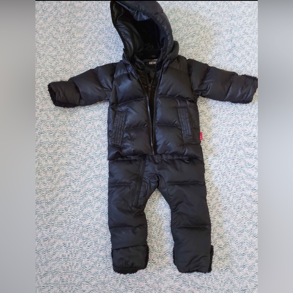 Baby Black Hooded Puffer Snowsuit